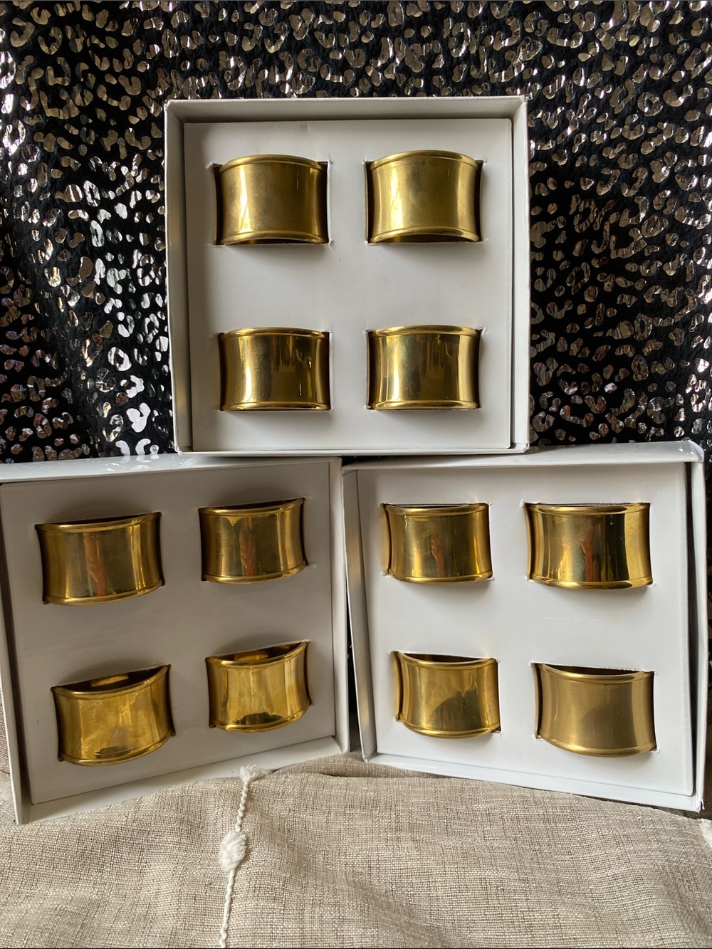 Dansk Solid Brass Curved Metal Napkin Rings 3 set of 4 French Country Cottage